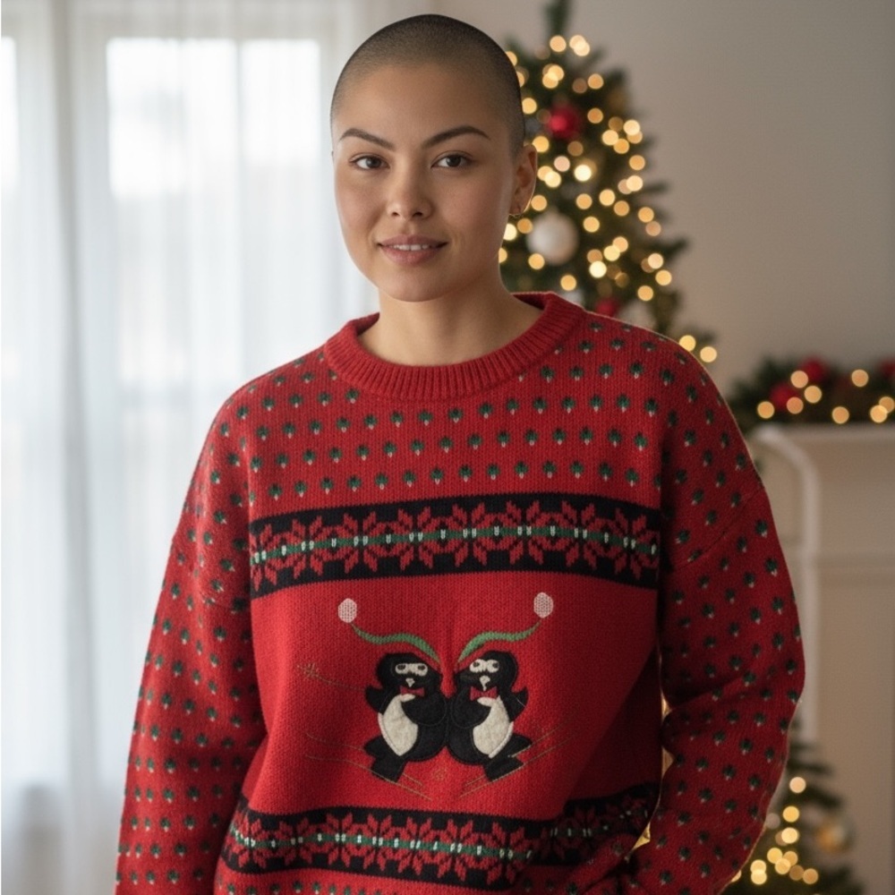 Kate Collins Vintage Penguin Holiday Crew Neck Sweater Adult L Cottagecore Knit